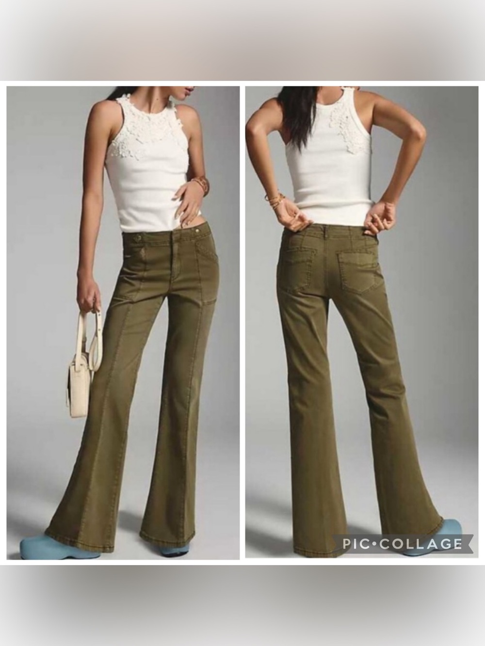 Pilcro Anthropologie Demilune Ulility Bootcut Pants Army Green Size 30
